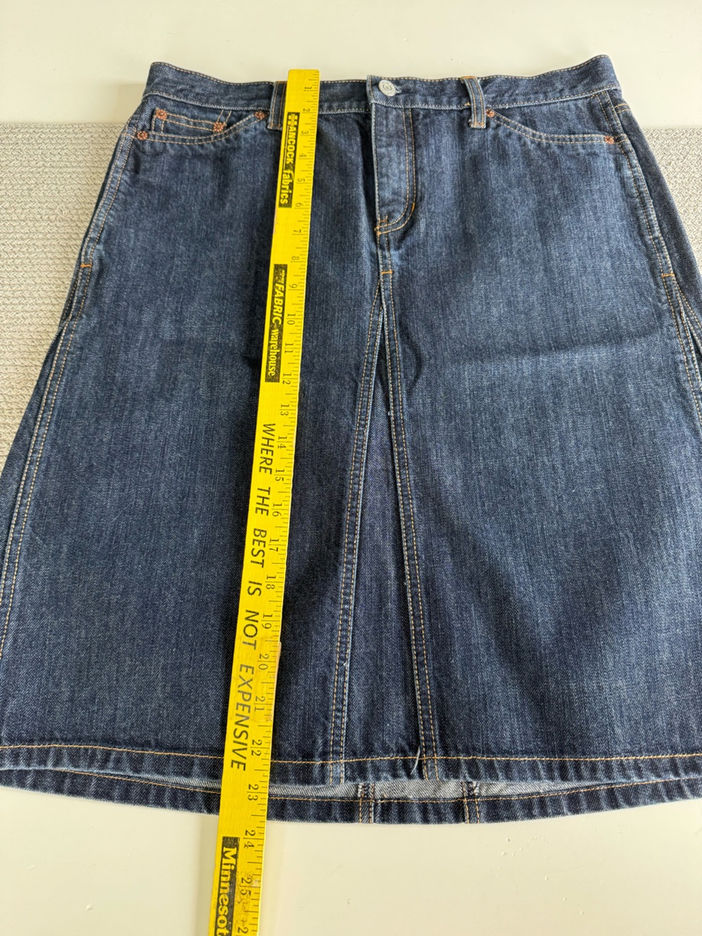 GAP Dark Indigo Blue Rinse Cotton Denim A Line Midi Jean Skirt Sz 10 - Picture 6 of 7